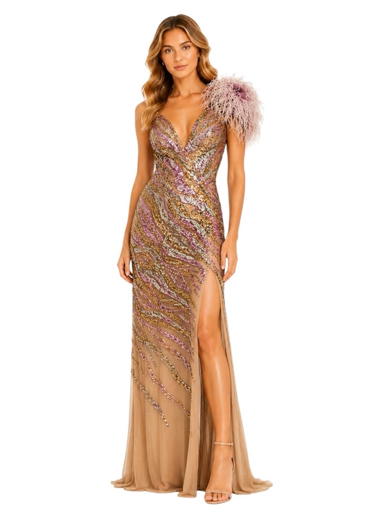 Jovani Dresses & Skirts - NWT Jovani Rhinestone & Sequin Embelished Pink Silver Gold Tan Maxi Dress Size 4